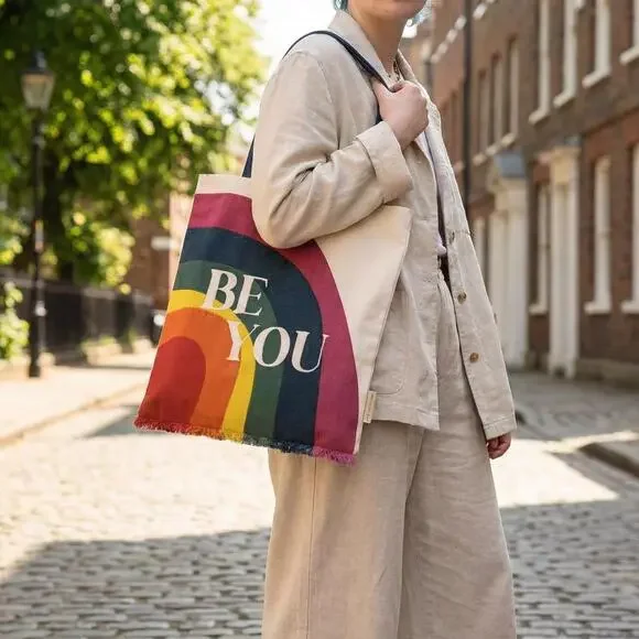 Be You Rainbow Pride Cotton Tote Bag | Embroidered LGBTQ+ Reusable Bag - Picture 8 of 8